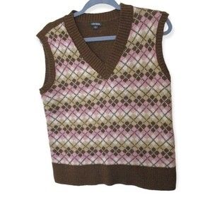 Wild Fable V-neck Sweater Vest Brown Pink Size Small